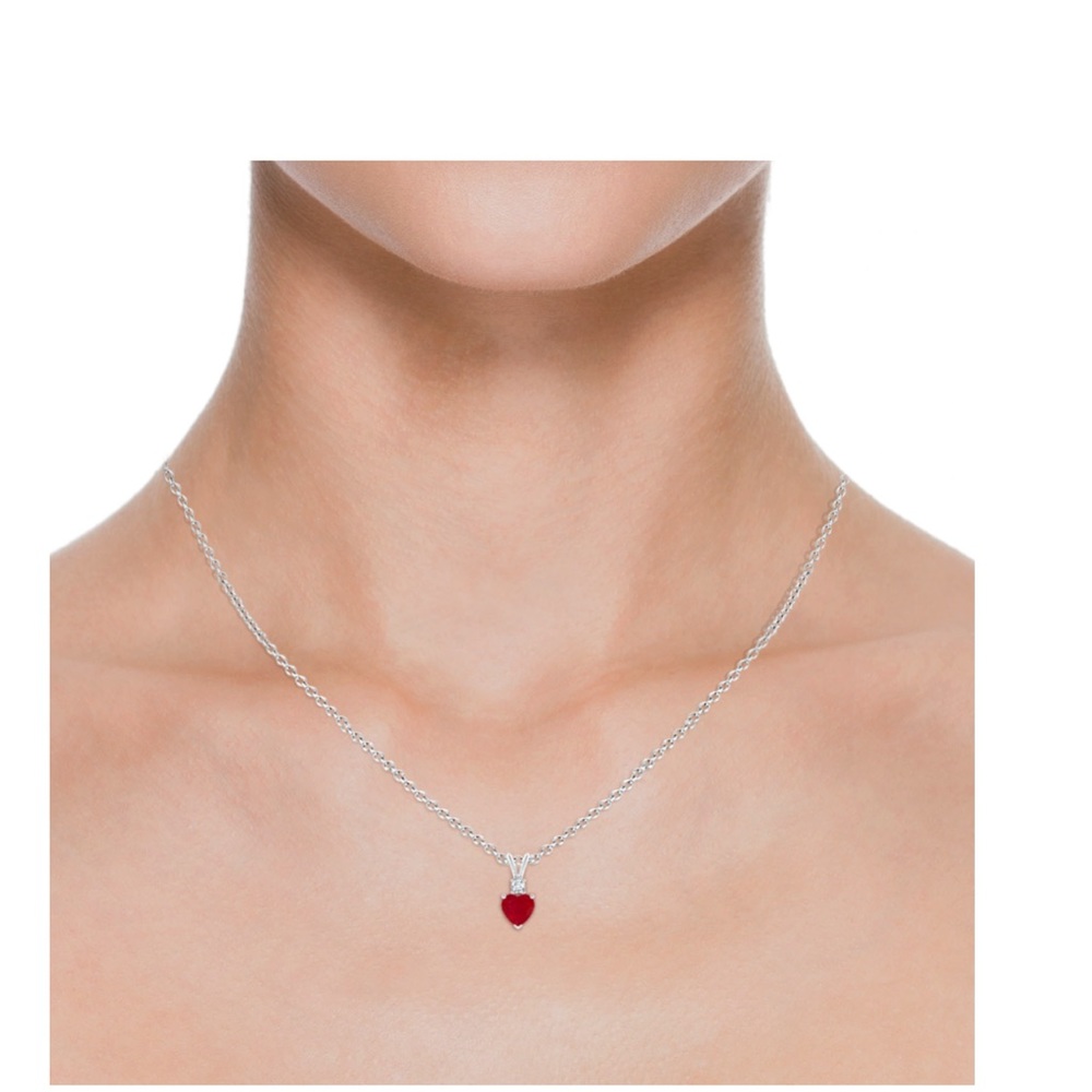 SOLD❗️Heart Shaped Ruby Rabbit Ear Bale with Diamond Pendant necklace